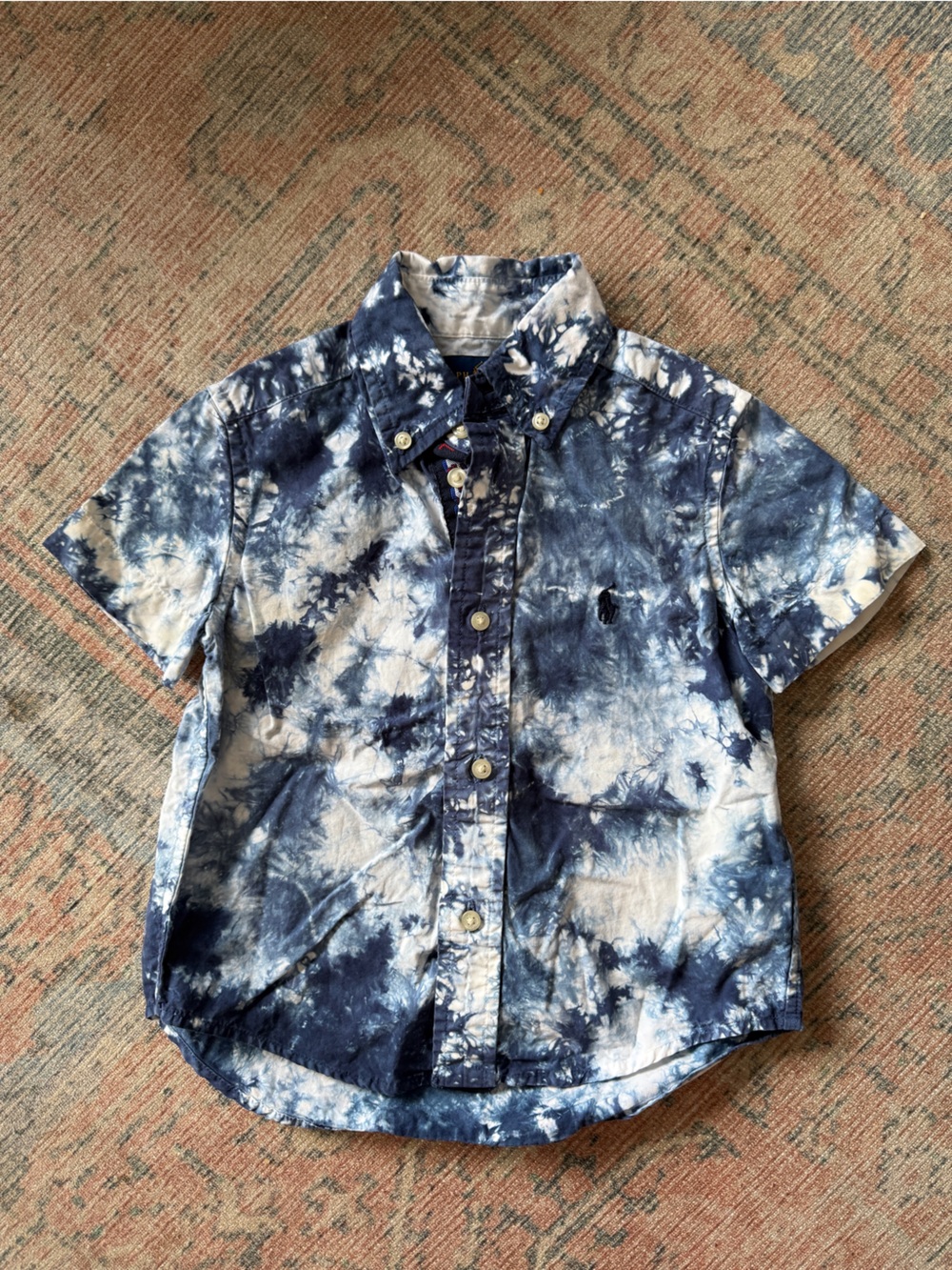 Ralph Lauren boys 2T - Blue and White Tie-Dye Short Sleeve Button-Down Shirt